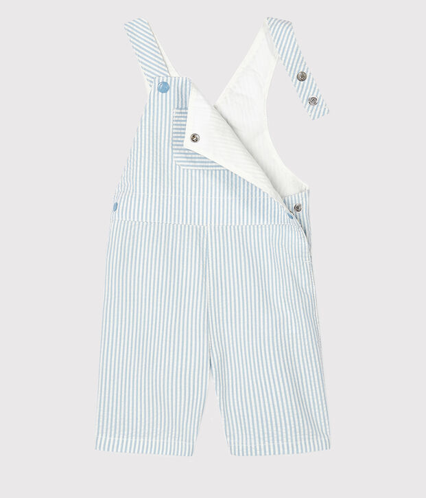 Salopette courte b&eacute;b&eacute; gar&ccedil;on ray&eacute;e bleu/blanc
