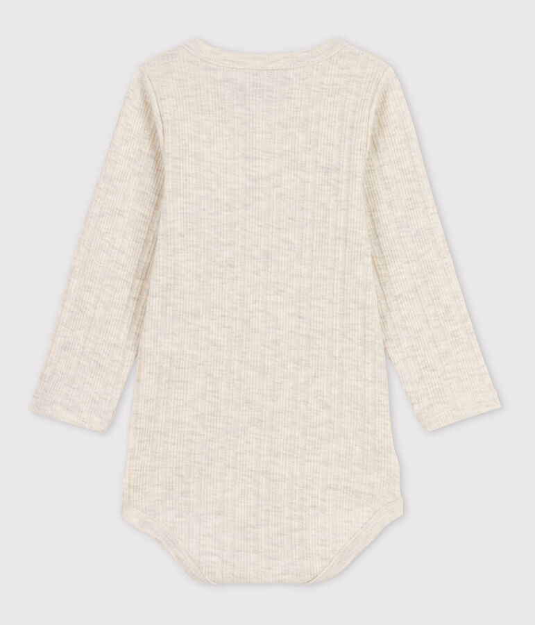 Katoenen body met lange mouwen en Tunesische hals voor baby's beige