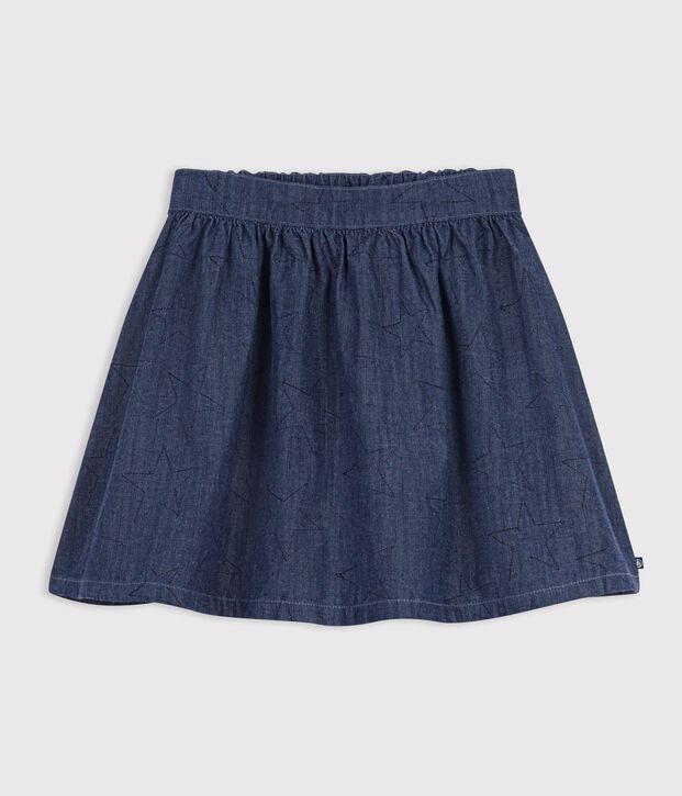 Korte rok van effen spijkerstof met stermotiefje blauw