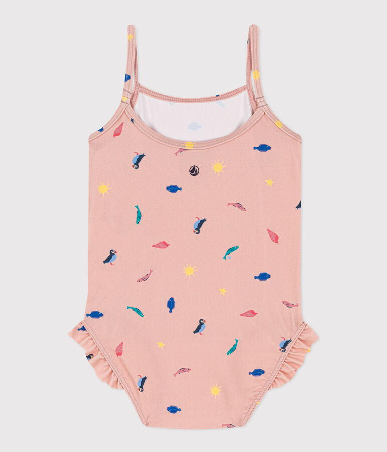 Badpak uit 1 deel voor baby's van gerecycleerd materiaal roze/multicouleur