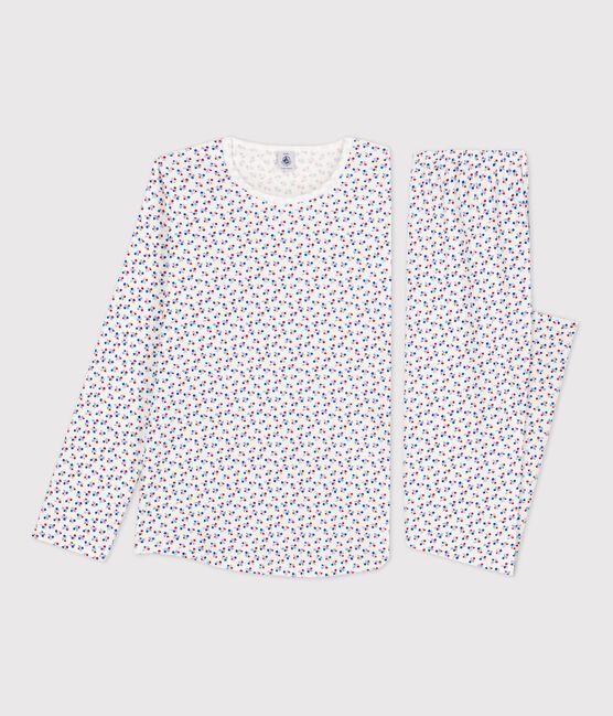 Pyjama imprimé fleuri petite fille en coton blanc MARSHMALLOW/blanc MULTICO