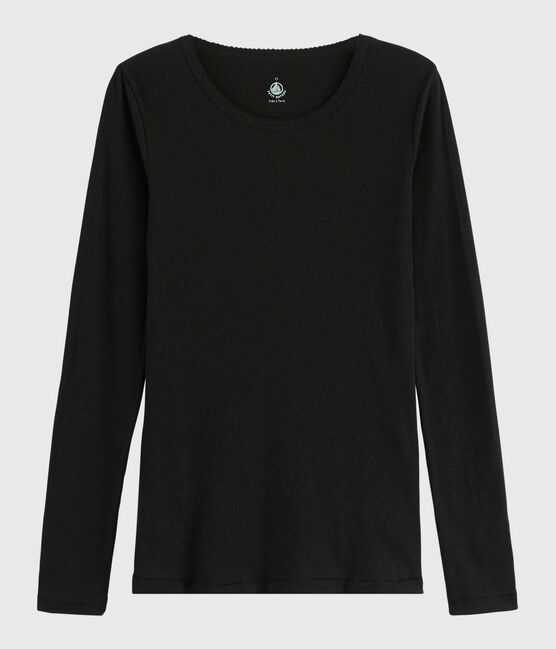Dames t-shirt van wol en katoen zwart NOIR