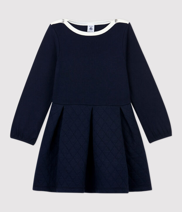 Robe manches longues coton et tubique enfant fille bleu marine