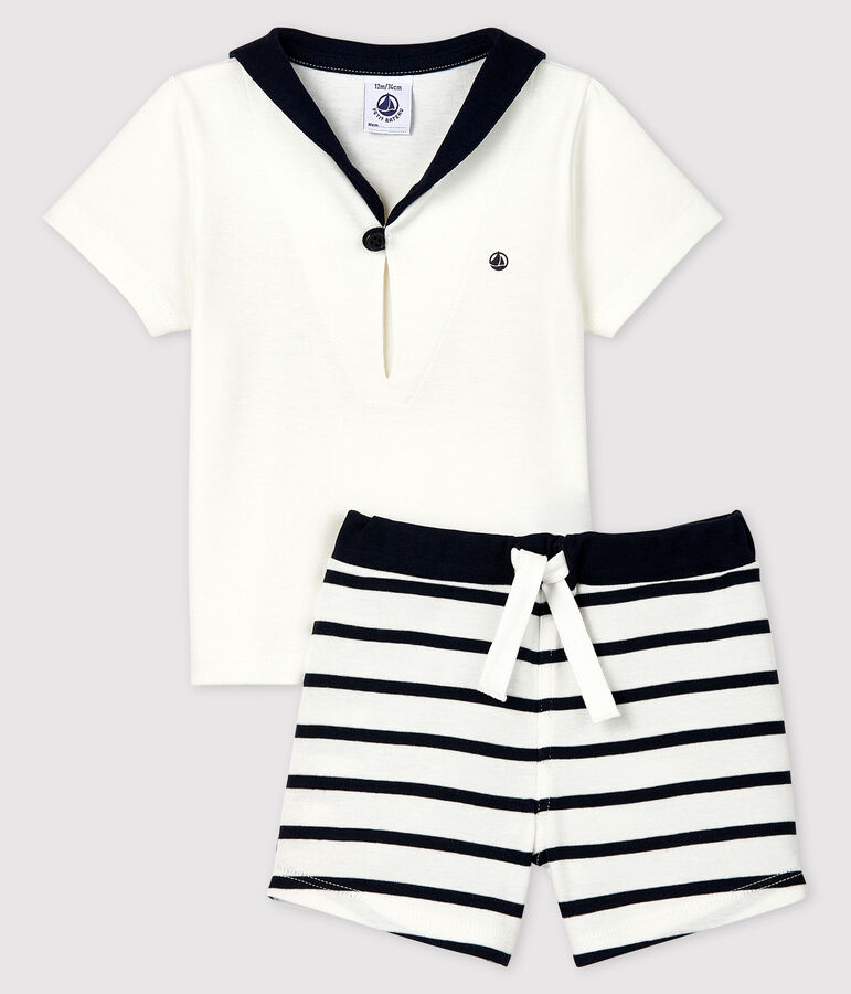 Ensemble 2 pi&egrave;ces b&eacute;b&eacute; gar&ccedil;on blanc/bleu