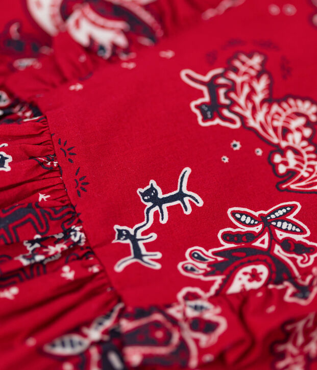 Jurk met korte mouwen van popeline voor meisjes rood/multicouleur