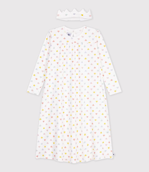 Katoenen kindernachthemd in prinsessenthema met diadeem wit/multicouleur