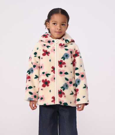 Kinderjasje met capuchon van sherpa met bloemetjesprint