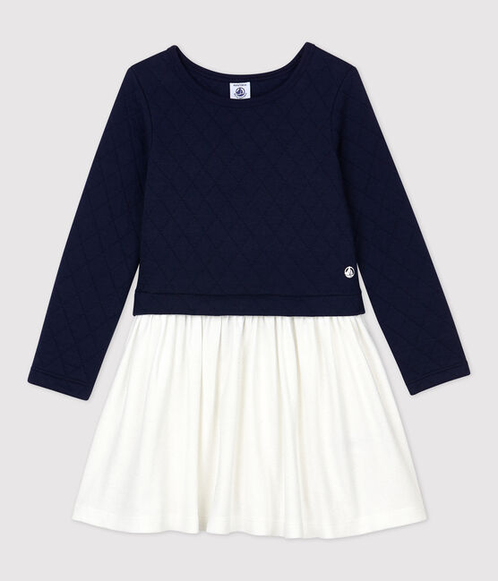 Robe manches longues en tubique enfant fille bleu SMOKING/blanc MULTICO