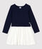 Robe manches longues en tubique enfant fille bleu SMOKING/blanc MULTICO