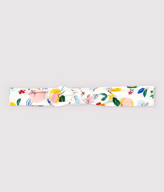 Katoenen haarband voor meisje wit MARSHMALLOW/wit MULTICO