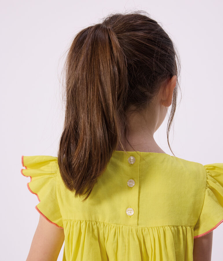 Katoenen kinderjurk met korte mouw geel
