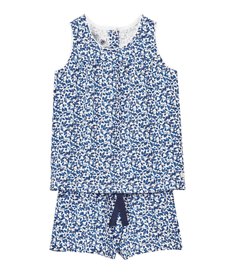 Pyjacourt fille en jersey fin imprim&eacute; blanc/multicouleur