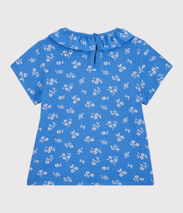 T-shirt met korte mouwen in katoen voor meisjes blauw/wit