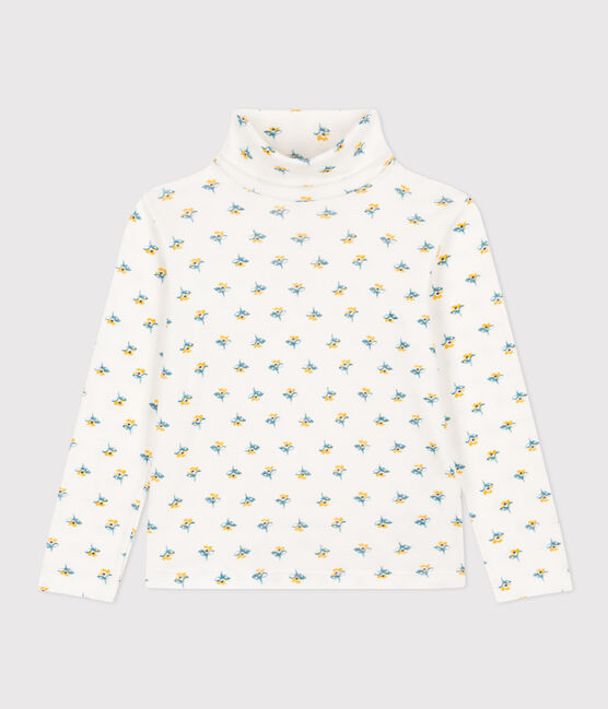 Sous-pull imprimé fleuri en coton enfant fille blanc MARSHMALLOW/blanc MULTICO