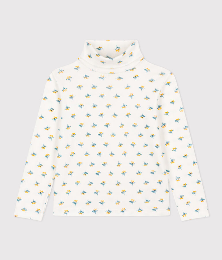 Sous-pull imprim&eacute; fleuri en coton enfant fille blanc/multicouleur