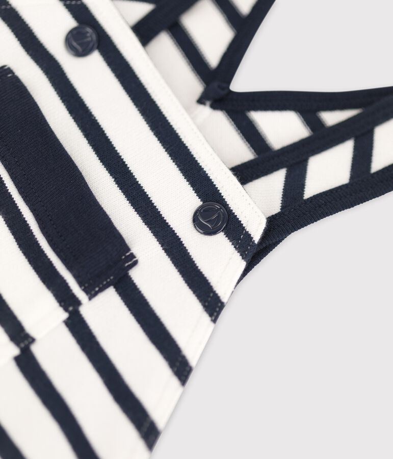 Salopette longue en jersey bio b&eacute;b&eacute; blanc/bleu