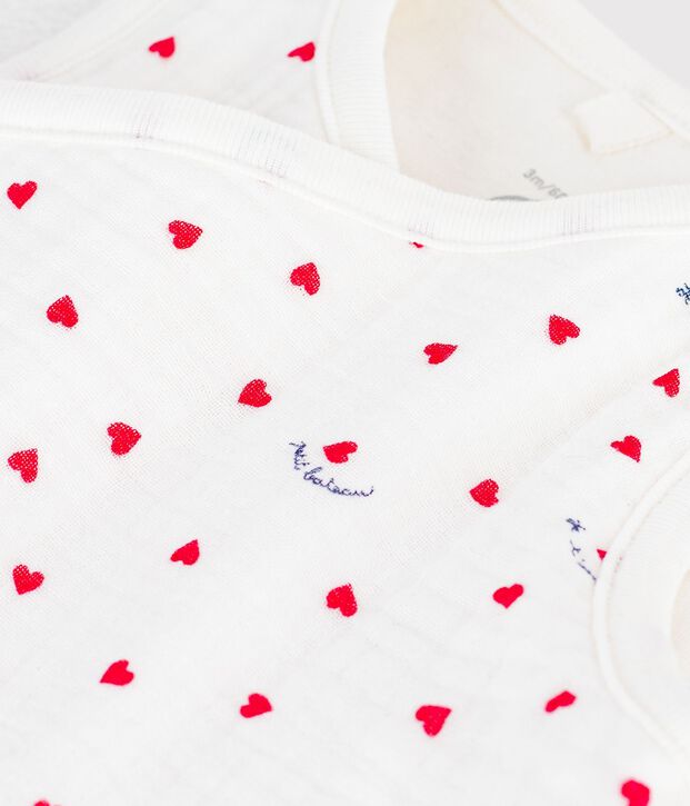 Mouwloos babyvestje van luchtig katoen met hartjesprint wit/multicouleur