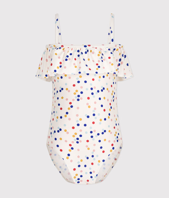 Maillot de bain 1 pièce imprimé enfant fille blanc MARSHMALLOW/blanc MULTICO