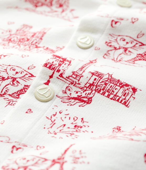 Cardigan imprimé en molleton bébé fille blanc MARSHMALLOW/rouge TERKUIT