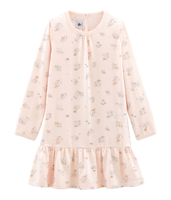 Chemise de nuit petite fille en coton fin rose FLEUR/blanc MULTICO