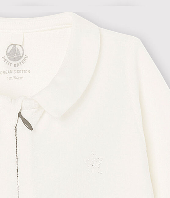 Witte babypyjama van biologisch katoenfluweel met rits wit MARSHMALLOW