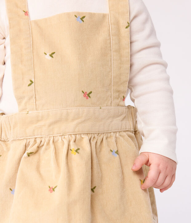 Robe b&eacute;b&eacute; en velours c&ocirc;tel&eacute; brod&eacute; de fleurs beige/multicouleur