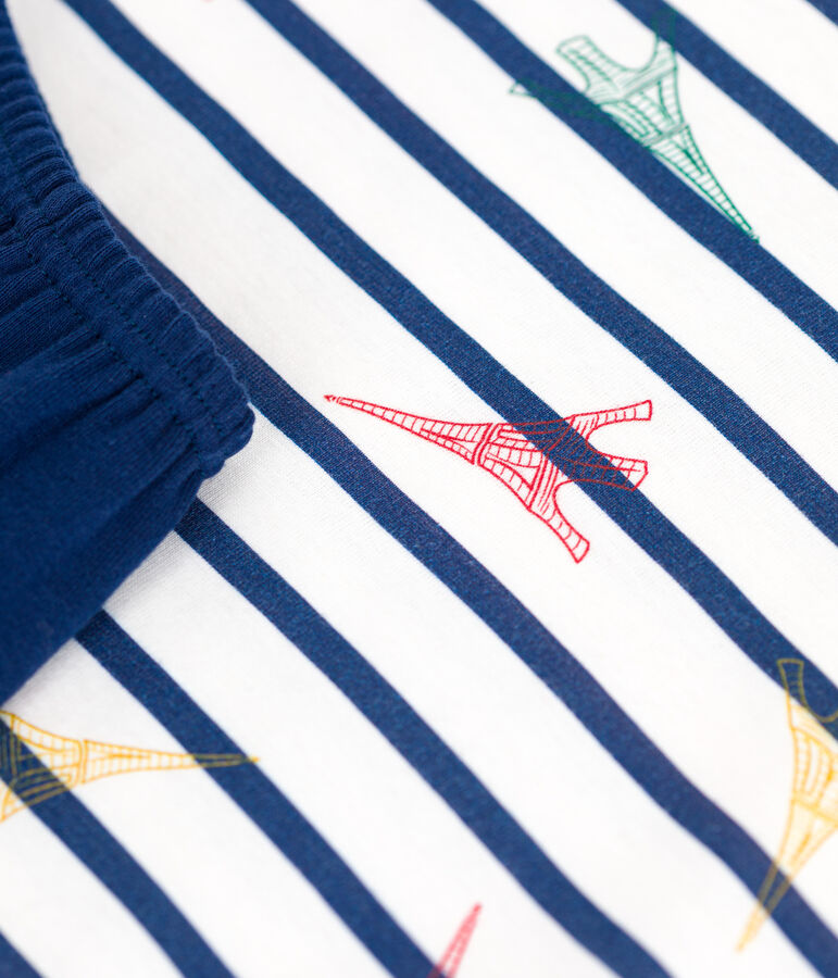 Korte katoenen kinderpyjama met Parijs-print blauw/multicouleur