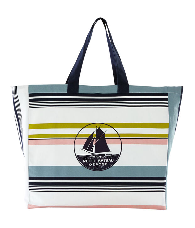 Canvas draagtas met Petit Bateau-logo. wit/multicouleur