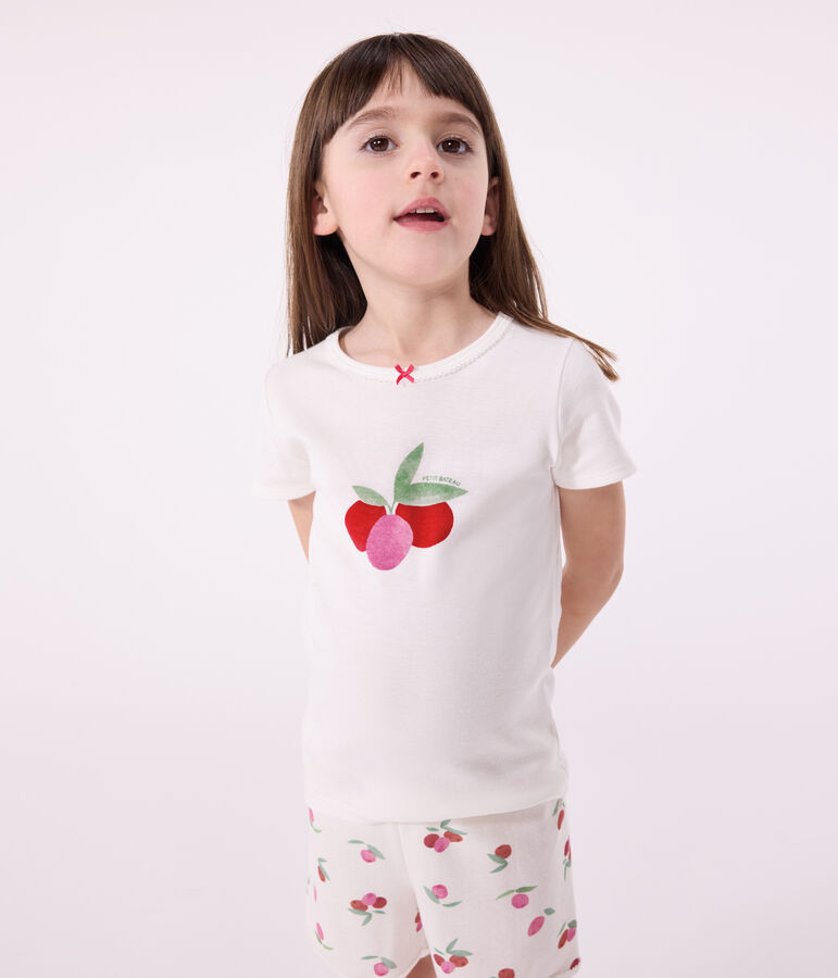 Korte katoenen kinderpyjama met vruchtenprint wit MARSHMALLOW/wit MULTICO