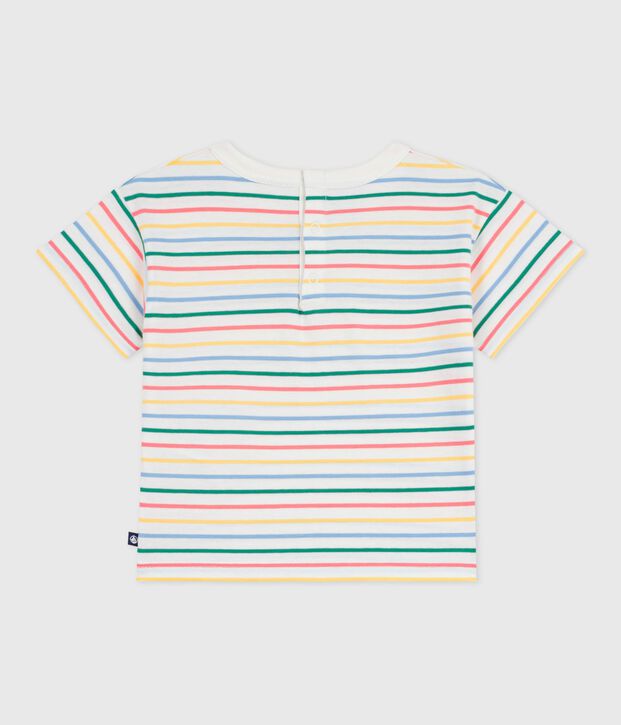 Tee-shirt b&eacute;b&eacute; en coton manches courtes, ray&eacute; blanc/multicouleur