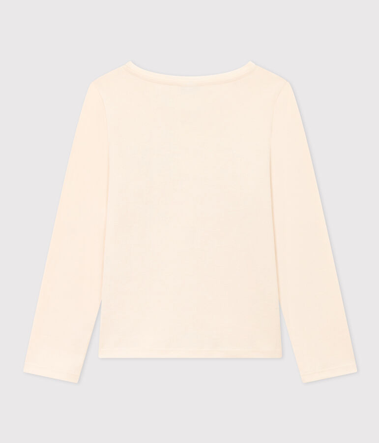 Tee-shirt manches longues en coton enfant fille &eacute;cru/bleu