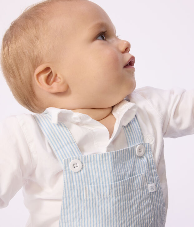 Gestreepte korte salopette van katoen voor baby's blauw/blauw