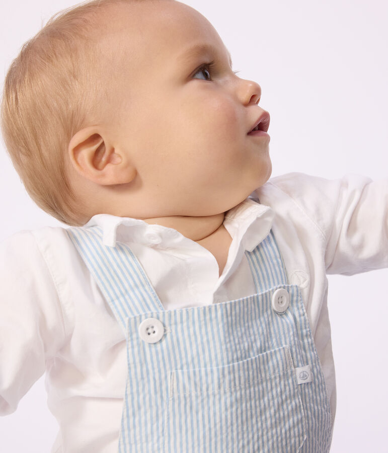 Salopette courte b&eacute;b&eacute; en coton, ray&eacute;e bleu MARSHMALLOW/ FLO