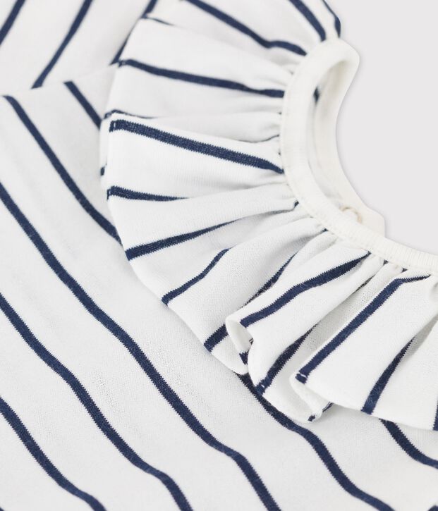 Blouse manches courtes ray&eacute;e en jersey b&eacute;b&eacute; blanc/bleu