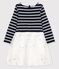 Meisjesjurk met lange mouwen van katoen en tule blauw SMOKING/wit MARSHMALLOW