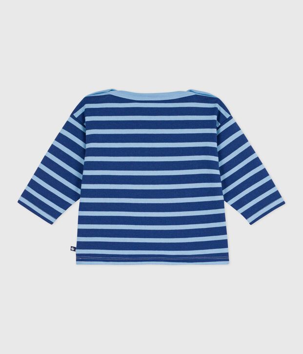 Katoenen babytruitje met matrozenstreepje en meeuwbadge blauw/blauw