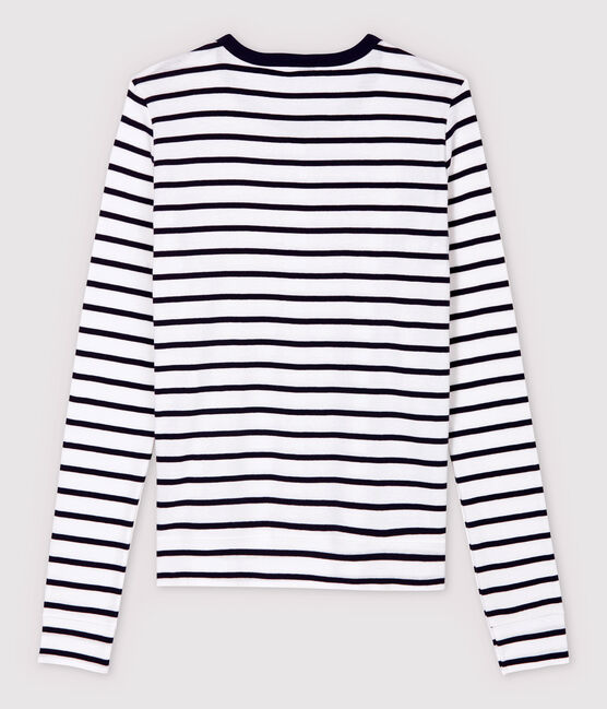 Iconisch gestreept katoenen cardigan Dames wit MARSHMALLOW/blauw SMOKING