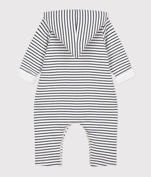 Combinaison longue ouatin&eacute;e &agrave; capuche en coton b&eacute;b&eacute; blanc/bleu