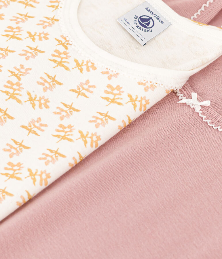 Lot de 2 tee shirts manches courtes fleur en coton petite fille multicouleur