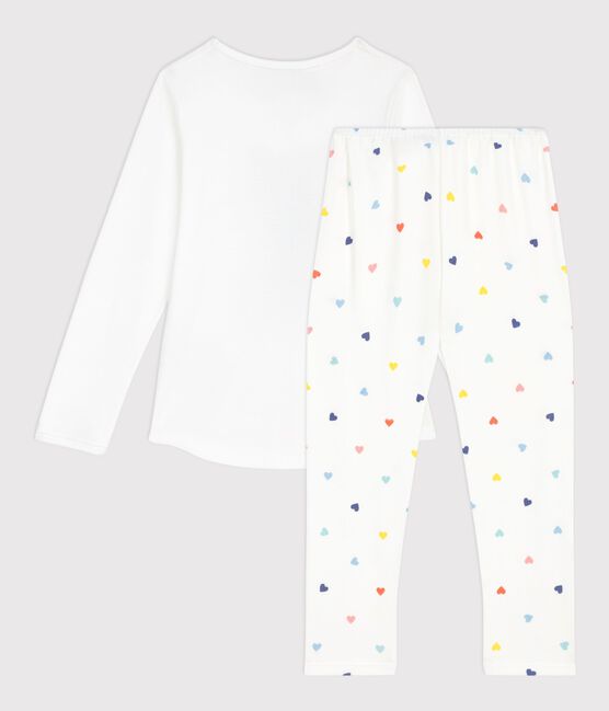Katoenen kinderpyjama met katmotiefje wit MARSHMALLOW/wit MULTICO