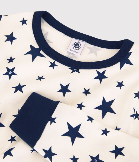 Pyjama étoiles en coton enfant blanc MARSHMALLOW/bleu MEDIEVAL