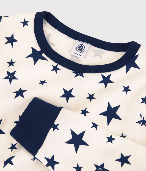 Pyjama &eacute;toiles en coton enfant blanc/bleu