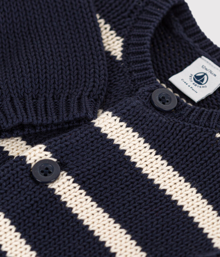 Gestreept babyvestje van katoenen tricot blauw/ecru