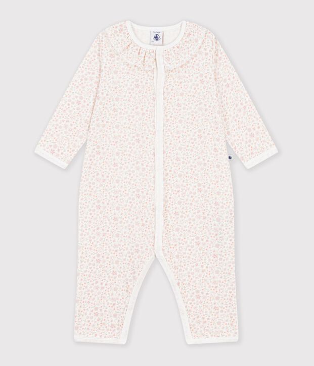 Pyjama b&eacute;b&eacute; en coton sans pieds avec col imprim&eacute; &agrave; fleurs blanc/multicouleur