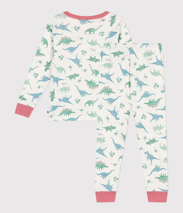 Pyjama enfant en coton imprim&eacute; dinosaures blanc/multicouleur