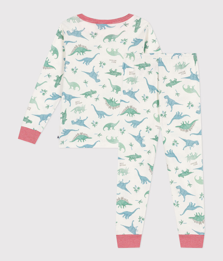 Pyjama enfant en coton imprim&eacute; dinosaures blanc/multicouleur