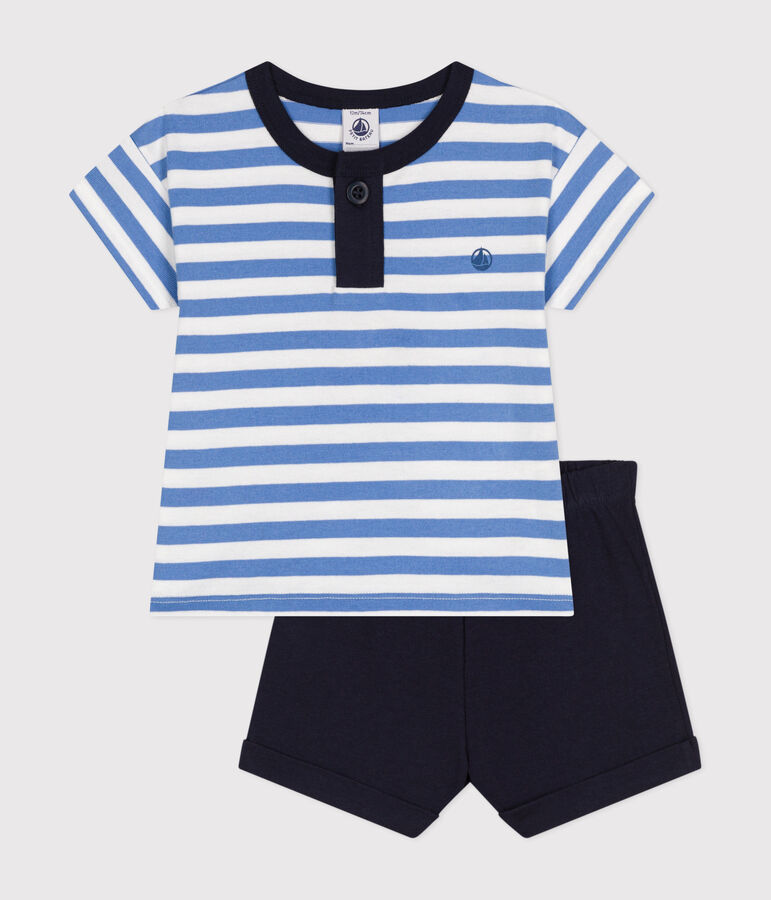 Ensemble tee-shirt et short en jersey b&eacute;b&eacute; bleu/blanc