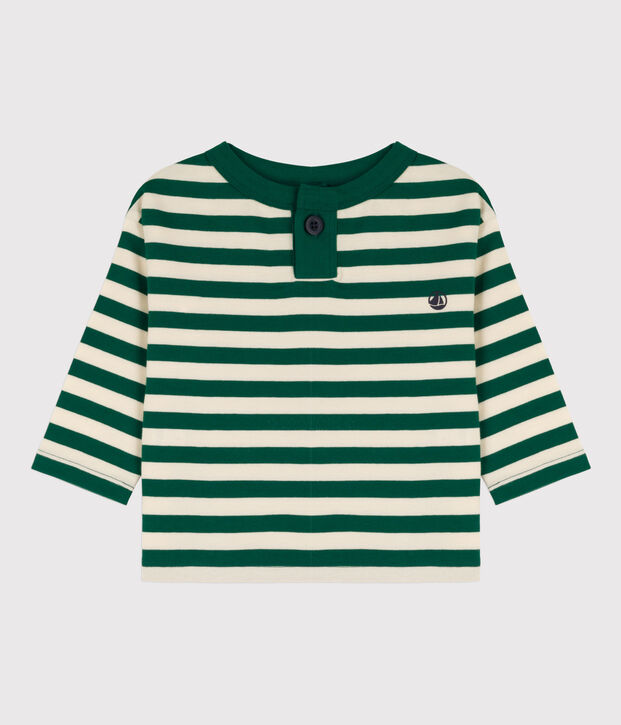 T-shirt met lange mouwen voor baby's van katoen groen/ecru