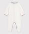 Pyjama b&eacute;b&eacute; en velours uni avec col, d&eacute;tail imprim&eacute; &agrave; fleurs blanc