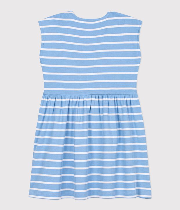 Mouwloze katoenen kinderjurk met strepen blauw/wit